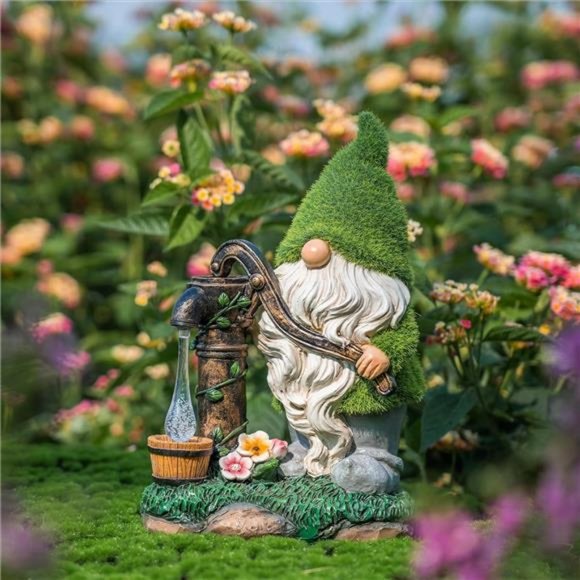 11.4" Garden Gnomes Decorations for Yard with Solar Lights, Cute Flocked Garden - Picture 6 of 7